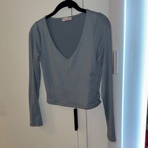 Forever 21 Light Blue V-Neck Long Sleeve Top